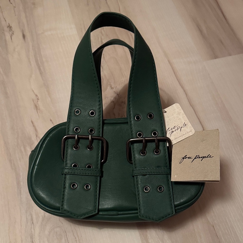 Free people green leather say yes purse